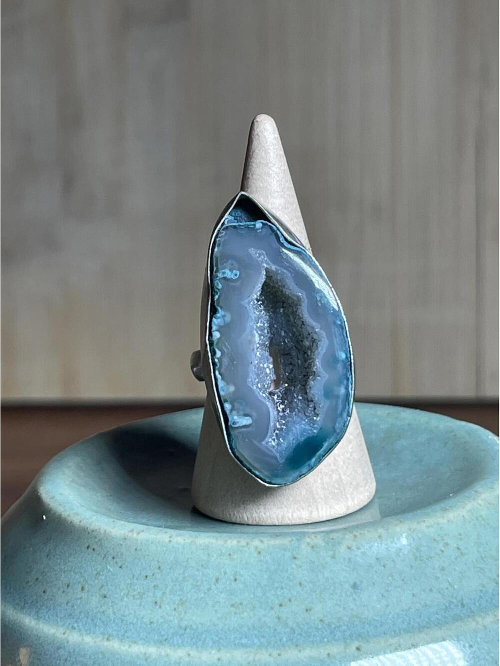 Sterling Silver Blue Agate Quartz Size 7 Ring